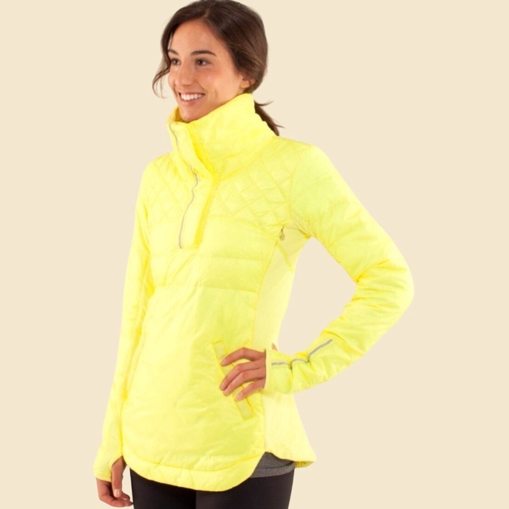 Lululemon What The Fluff Pullover in Clarity Yellow Quilted Down Jacket Womens 4